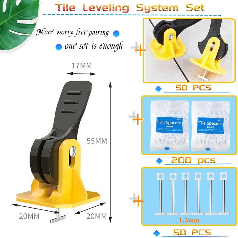 FACITE 50pcs Tile Leveling System Reusable+200pcs Cross Tile Spacers 1/8"+50pcs Replaceable Spare Steel T-Pin 1/16 Ceramic Tile Tools Plastic Shims Floor Installation Leveler Kit Adjustable Universal - Image 2
